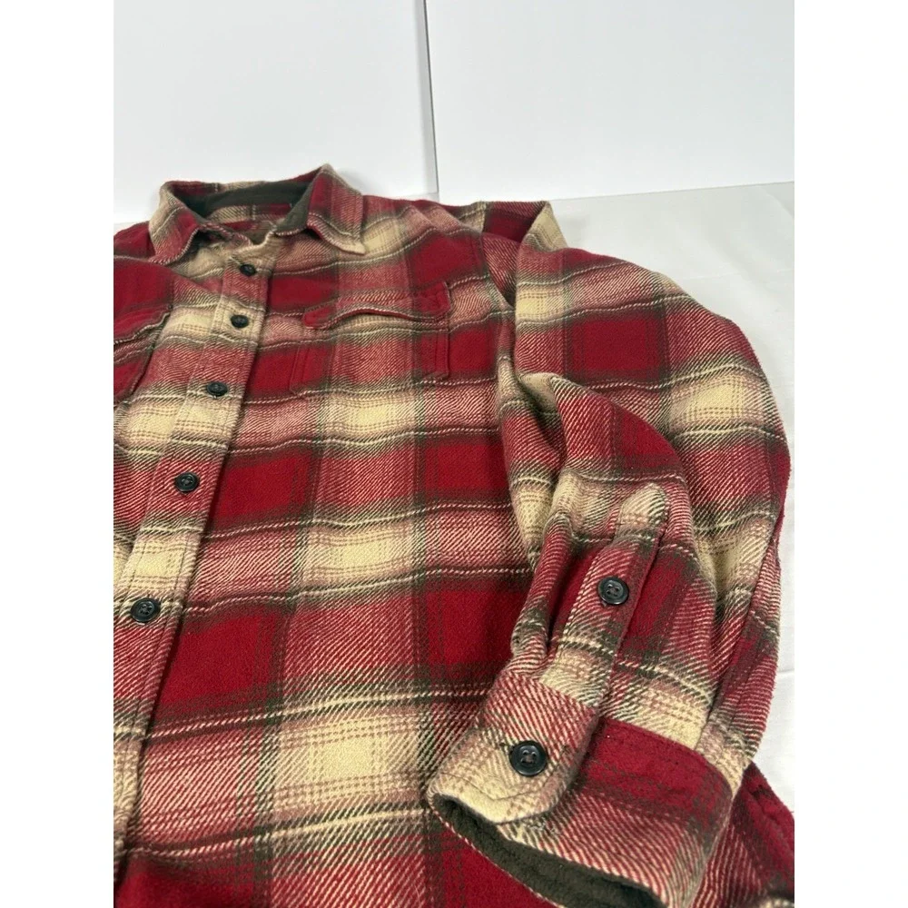 Orvis Classic Collection Men's L Red Plaid Flannel Shirt Heavyweight Button Up